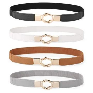 WERFORU Women Skinny Belt Set of 4 - Stretchy Waist Belts for Dresses, Plus Size (30"-42")