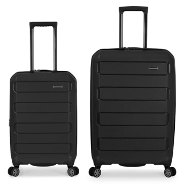 Traveler's Choice Pagosa Indestructible Hardshell Expandable Spinner Luggage, Black, 2 Piece Set