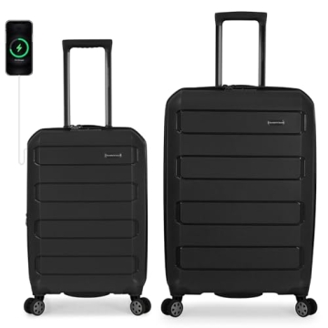 Traveler's Choice Pagosa Indestructible Hardshell Expandable Spinner Luggage, Black, 2 Piece Set