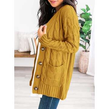 PRETTYGARDEN Women's Open Front Cardigan Sweaters Fall Fashion Button Down Cable Knit Chunky Winter Outerwear Coats (Yellow,X-Large)
