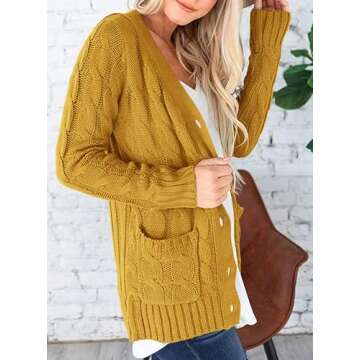 PRETTYGARDEN Women's Open Front Cardigan Sweaters Fall Fashion Button Down Cable Knit Chunky Winter Outerwear Coats (Yellow,X-Large)
