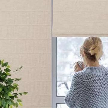 DEJAVU Blackout Roman Shades for Windows, Cordless Linen Fabric Roman Window Shades, Custom Light Fi...