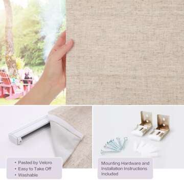 DEJAVU Blackout Roman Shades for Windows, Cordless Linen Fabric Roman Window Shades, Custom Light Filtering Roman Blinds for Doors, Kitchens, Bedroom, Living Room, Pure Linen
