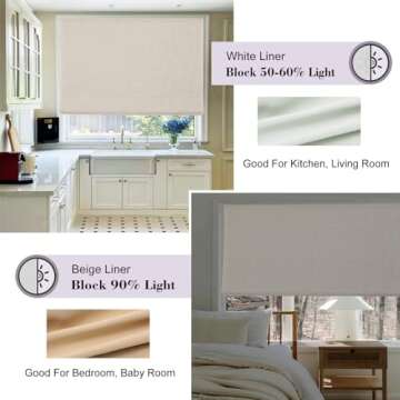 DEJAVU Blackout Roman Shades for Windows, Cordless Linen Fabric Roman Window Shades, Custom Light Filtering Roman Blinds for Doors, Kitchens, Bedroom, Living Room, Pure Linen