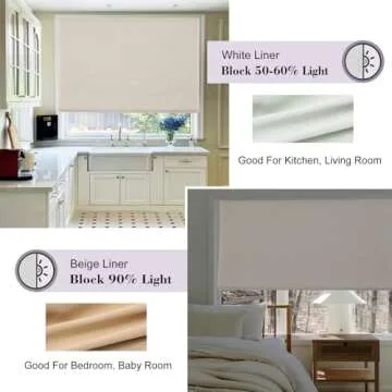 DEJAVU Blackout Roman Shades for Windows, Cordless Linen Fabric Roman Window Shades, Custom Light Filtering Roman Blinds for Doors, Kitchens, Bedroom, Living Room, Pure Linen