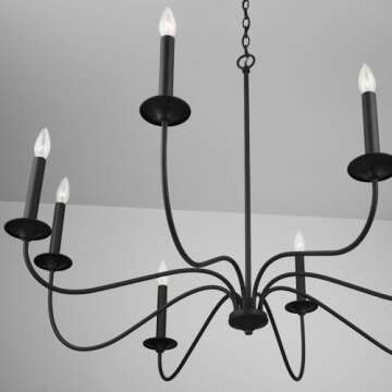 Capital Lighting 437281BI Vincent Classic/Traditional Large Candle Round Chandelier, 8-Light 480 Total Watts, 30" H x 40" W, Black Iron