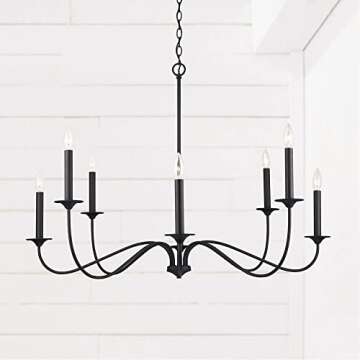 Capital Lighting 437281BI Vincent Classic/Traditional Large Candle Round Chandelier, 8-Light 480 Total Watts, 30" H x 40" W, Black Iron