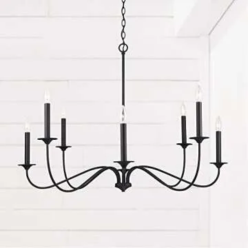 Capital Lighting 437281BI Vincent Classic/Traditional Large Candle Round Chandelier, 8-Light 480 Total Watts, 30" H x 40" W, Black Iron