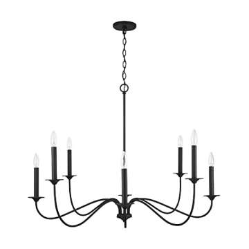 Capital Lighting 437281BI Vincent Classic/Traditional Large Candle Round Chandelier, 8-Light 480 Total Watts, 30" H x 40" W, Black Iron