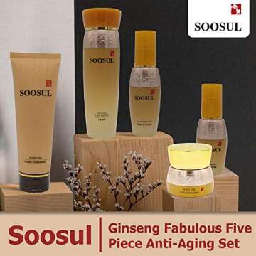 Soosul Ginseng Fabulous Five Piece Anti-Aging Set | Foam Cleanser, Skin Toner, Ginseng Moisture Crea...