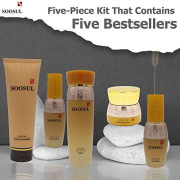 Soosul Ginseng Fabulous Five Piece Anti-Aging Set | Foam Cleanser, Skin Toner, Ginseng Moisture Cream, Eye Cream, Essence Serum, For Skincare | South Korean Traditional Recipe Works For All Skin Types