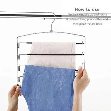 FeeraHozer Pants Hangers Non Slip 6 Pack Space Saving Hangers Multi-Layer Swing Arm Pants Hanger Stainless Steel Space Saver Hangers for Jeans Scarf Trouser Towel Clothes (Black)