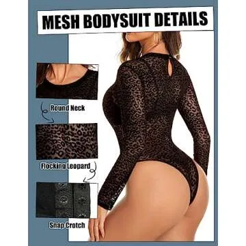 Avidlove Women's Sheer Mesh Bodysuit - Chic Crew Neck Top with Glitter