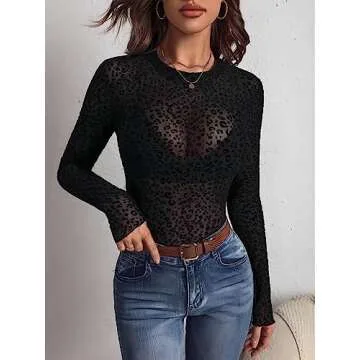 Avidlove Womens Sheer Mesh Bodysuit Long Sleeve Chic Style