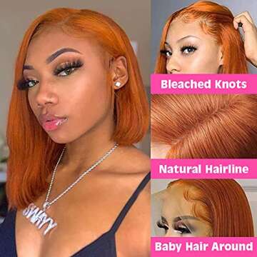 Luxury Orange Bob Wig 100% Human Hair 180% Density