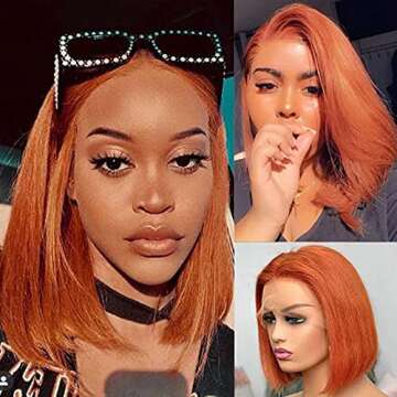 Luxury Orange Bob Wig 100% Human Hair 180% Density