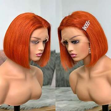 Luxury Orange Bob Wig 100% Human Hair 180% Density