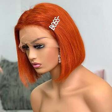 Luxury Orange Bob Wig 100% Human Hair 180% Density
