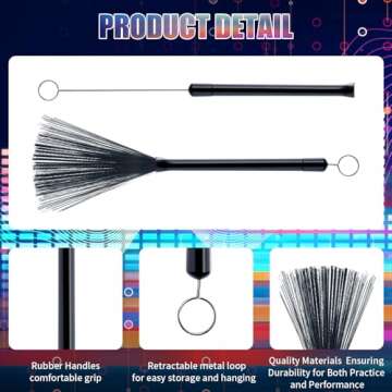 1 Pair Ahviesli Drum Brushes Retractable with Rubber Handles, Percussion Brushes & Drum Brush for Ja...