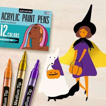 ARTISTRO Acrylic Paint Pens, Fabric Markers Acrylic Paint Markers, Acrylic Markers for Fabric, Canvas, Rock, Glass, Wood, Paper, DIY, Paint Markers, Multicolor (Medium Tip, 12)
