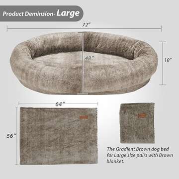 Homguava Large Human Dog Bed 72"x48"x10" Human-Sized Big Dog Bed for Adults&Pets Giant Beanbag Bed with Washable Fur Cover,Blanket and Strap(Large, Gradient Brown)