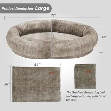 Homguava Large Human Dog Bed 72"x48"x10" Human-Sized Big Dog Bed for Adults&Pets Giant Beanbag Bed with Washable Fur Cover,Blanket and Strap(Large, Gradient Brown)