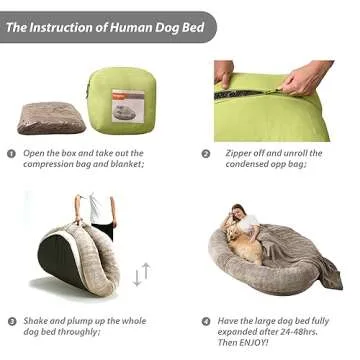 Homguava Large Human Dog Bed 72"x48"x10" Human-Sized Big Dog Bed for Adults&Pets Giant Beanbag Bed with Washable Fur Cover,Blanket and Strap(Large, Gradient Brown)