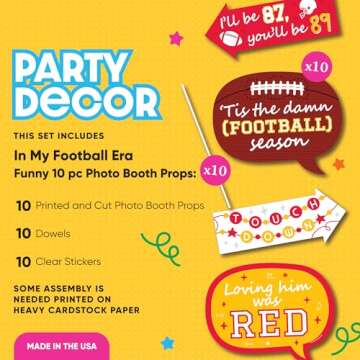 Big Dot of Happiness Funny in My Football Era - Red and Gold Sports Party Photo Booth Props Kit - 10...