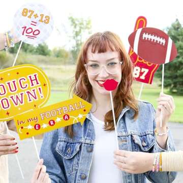 Big Dot of Happiness Funny in My Football Era - Red and Gold Sports Party Photo Booth Props Kit - 10 Piece