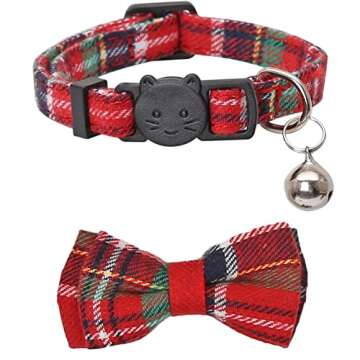 Christmas Cat Collar Breakaway with Cute Removable Bow Tie and Bell for Kitty Adjustable Safety Plai...
