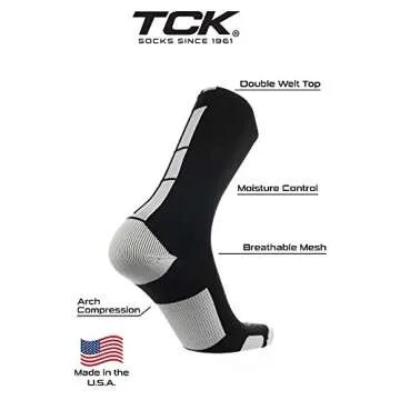 TCK Baseline 3.0 Athletic Crew Socks (Black/White, Medium)