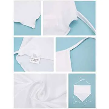 SAFRISIOR Women Sexy Halter Rhombus Crop Tops Triangular Hem Crop Cami Tank Top Backless Self Tie Crop Camisole Lingerie White