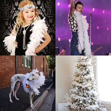Larryhot 45g White Feather Boa - 2 Yards Turkey Boa Feathers for Party Bulk,Christmas,Wedding Centerpieces,Costume,Concert,Pet and Home Decoration(45g-White)