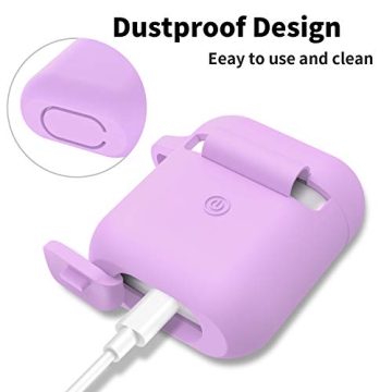 SATLITOG Case Cover with Secure Lock Keychain, Protective Silicone Cover Compatible with Apple AirPods 2nd & 1st Charging Case - Light Purple