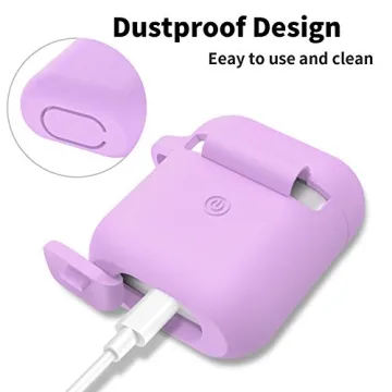 SATLITOG Case Cover with Secure Lock Keychain, Protective Silicone Cover Compatible with Apple AirPods 2nd & 1st Charging Case - Light Purple