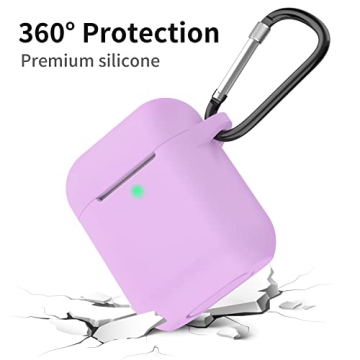 SATLITOG Case Cover with Secure Lock Keychain, Protective Silicone Cover Compatible with Apple AirPods 2nd & 1st Charging Case - Light Purple