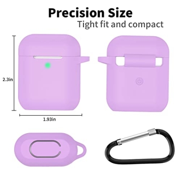 SATLITOG Case Cover with Secure Lock Keychain, Protective Silicone Cover Compatible with Apple AirPods 2nd & 1st Charging Case - Light Purple