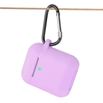 SATLITOG Case Cover with Secure Lock Keychain, Protective Silicone Cover Compatible with Apple AirPods 2nd & 1st Charging Case - Light Purple