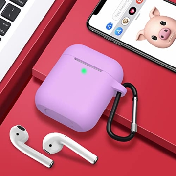 SATLITOG Case Cover with Secure Lock Keychain, Protective Silicone Cover Compatible with Apple AirPods 2nd & 1st Charging Case - Light Purple