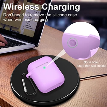 SATLITOG Case Cover with Secure Lock Keychain, Protective Silicone Cover Compatible with Apple AirPods 2nd & 1st Charging Case - Light Purple