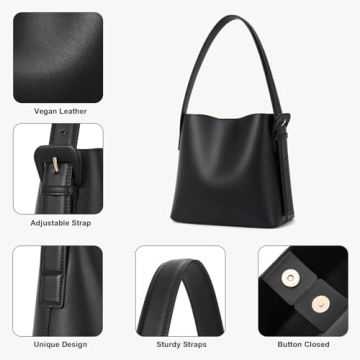 BOSTANTEN Bucket Bag Vegan Leather Shoulder Purses for Women Trendy Adjustable Strap, Black