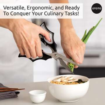 OTOTO Spooky Elizabat Kitchen Scissors- Halloween Goth Cute Bat Kitchen Shears + Gracula Garlic Crusher + Bonesy Glass Tumbler with Straw and Lid - 17oz Cute Glass Water Bottle (Bundle of 3)