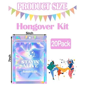SILFGRLF Stayin' Alive Bachelorette Party Hangover Kits, Hangover Kit Bags – 20 Pcs Holographic Ba...