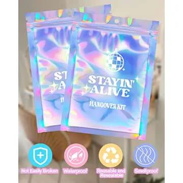 SILFGRLF Stayin' Alive Bachelorette Party Hangover Kits, Hangover Kit Bags – 20 Pcs Holographic Bags (5"x7") Bachelorette Party Supplies Last Disco Party Favors Printed