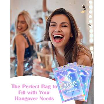 SILFGRLF Stayin' Alive Bachelorette Party Hangover Kits, Hangover Kit Bags – 20 Pcs Holographic Bags (5"x7") Bachelorette Party Supplies Last Disco Party Favors Printed