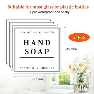 24 PCS White Waterproof Labels for Bottles, Shampoo and Conditioner Dispenser Label Stickers, Bathro...