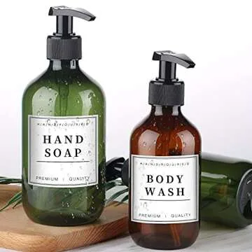 24 PCS White Waterproof Labels for Bottles, Shampoo and Conditioner Dispenser Label Stickers, Bathroom Hand Soap Label Stickers,Removable Cleaning Labels for Glass/Plastic Spray Bottle