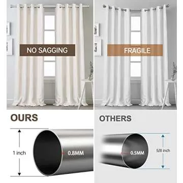 Briofox Silver Curtain Rods for Windows 72 to 144 Inch, 1 Inch Heavy Duty Adjustable Curtain Rod With Modern Decorative End Cap Finials【NOT TENSION ROD】
