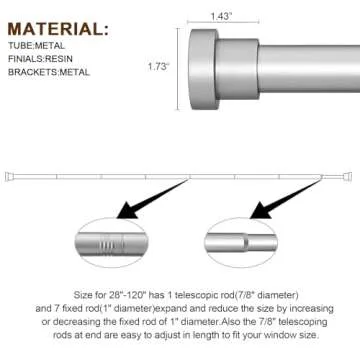 Briofox Silver Curtain Rods for Windows 72 to 144 Inch, 1 Inch Heavy Duty Adjustable Curtain Rod With Modern Decorative End Cap Finials【NOT TENSION ROD】