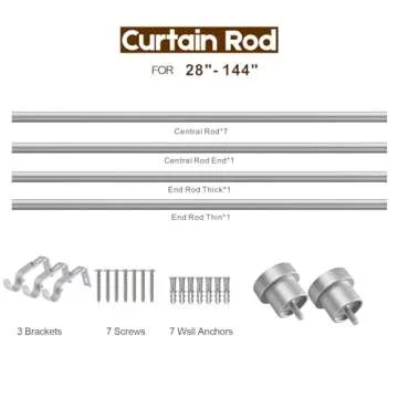 Briofox Silver Curtain Rods for Windows 72 to 144 Inch, 1 Inch Heavy Duty Adjustable Curtain Rod With Modern Decorative End Cap Finials【NOT TENSION ROD】